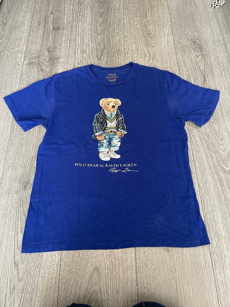 polo ralph lauren jongens blauw t-shirt top met beer mt 164, Ophalen of Verzenden, Zo goed als nieuw, Shirt of Longsleeve, Polo Ralph Lauren
