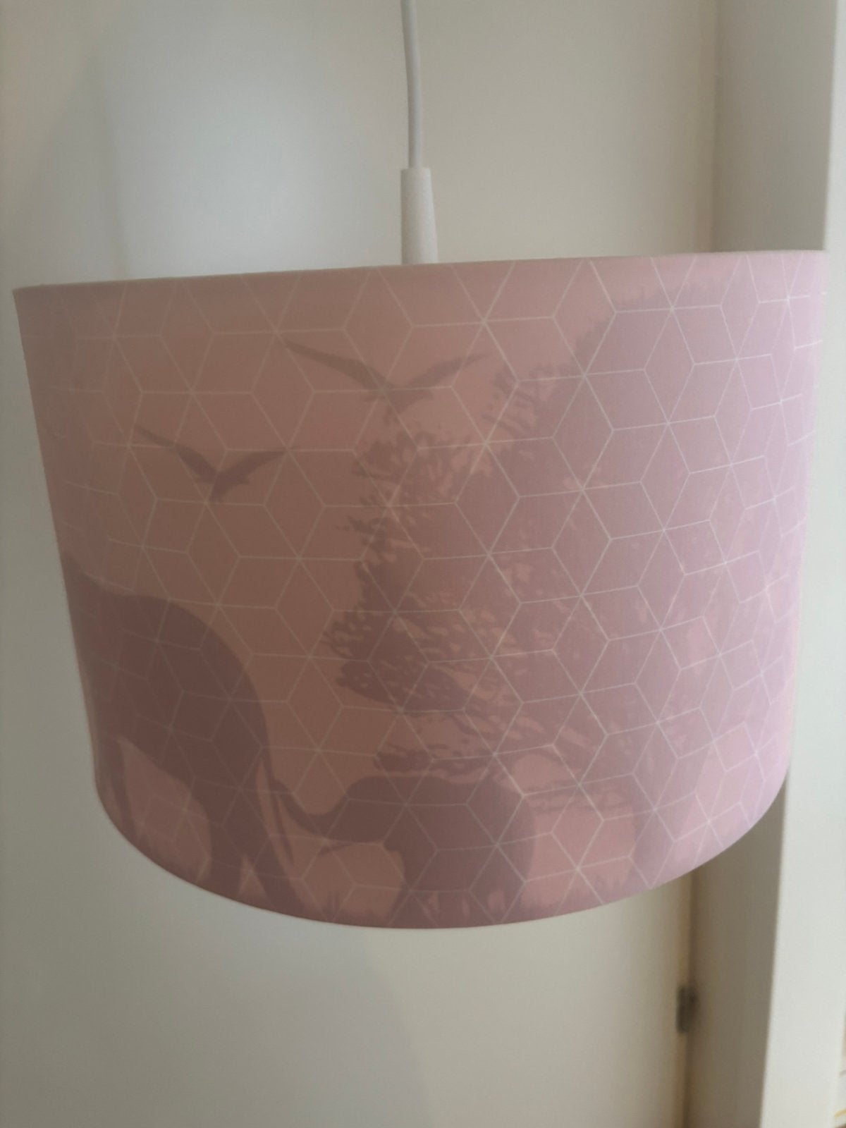 Roze kinderlamp met print, Rond, Zo goed als nieuw, Roze, Ophalen