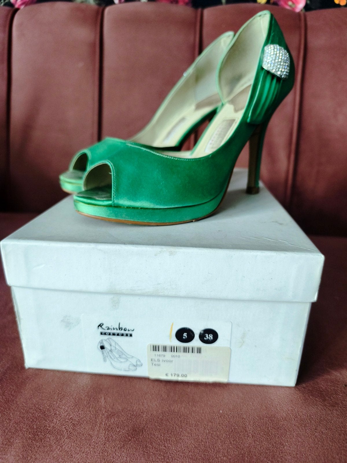 Rainbow Couture Bruidsschoenen - Uniek Groen, Rainbow Couture, Ophalen of Verzenden, Schoenen met hoge hakken, Gedragen
