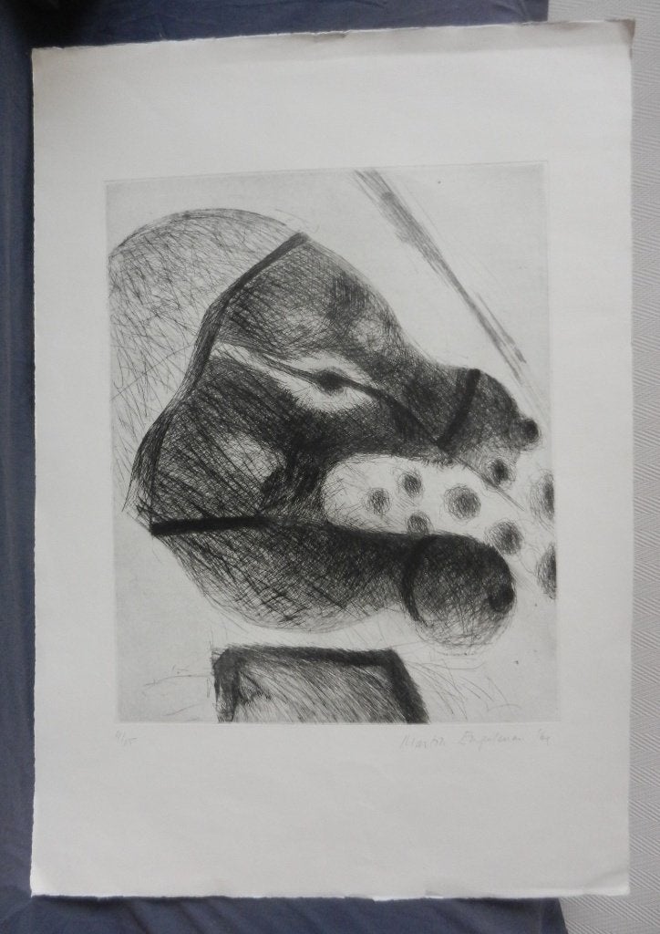 Ets Abstract figuur 1969 Martin Engelman (1924-1992), Antiek en Kunst, 49 cm, Ophalen of Verzenden, Genummerd, 40 cm