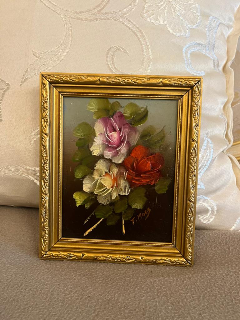 Prachtige miniatuur olieverf bloemen schilderij, Antiek en Kunst, Ophalen of Verzenden