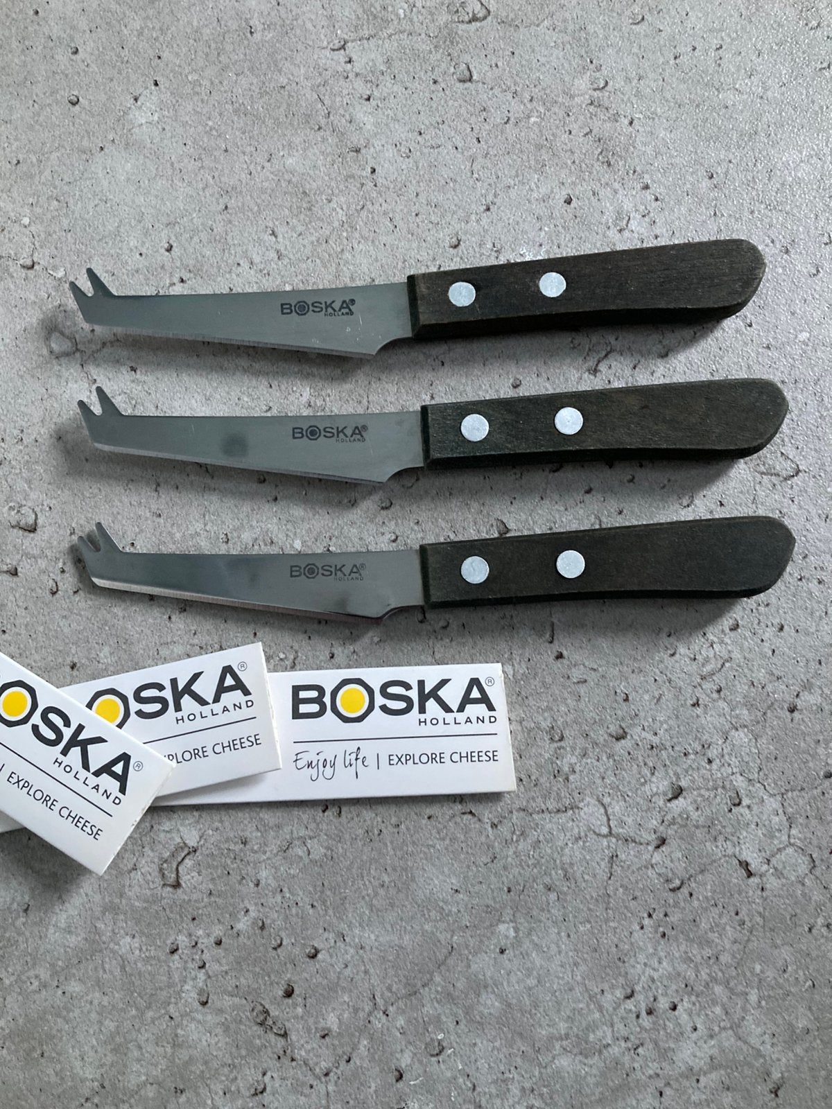 Kaasmesjes BOSKA (3X)., Ophalen, Zo goed als nieuw, Rvs of Chroom, Los bestek