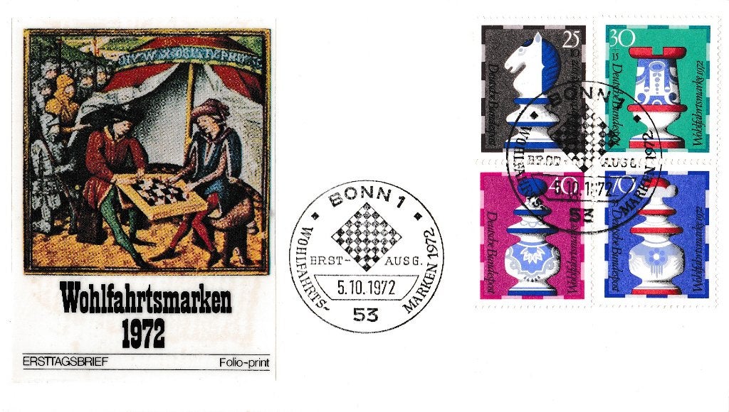 FDC 5-10-1972 - Wohlfahrt: Schachfiguren - M742-746, Postzegels en Munten, Verzenden, Onbeschreven, Rest van de wereld