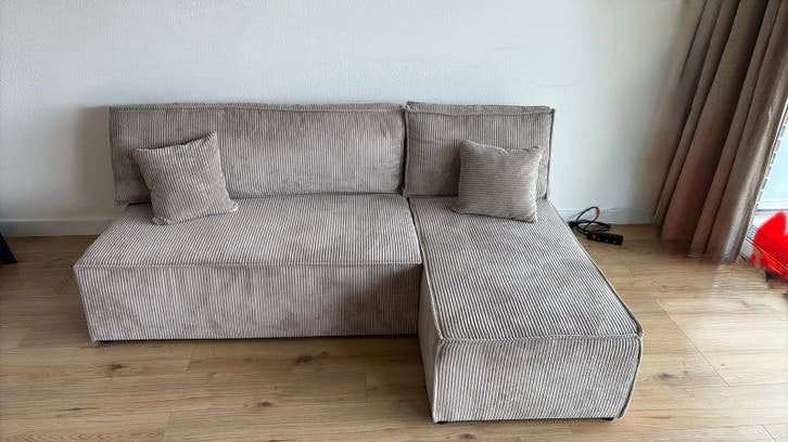 Zo goed als nieuwe ribstof slaapbank, Ophalen, 100 tot 125 cm, 150 tot 200 cm, Hoekbank