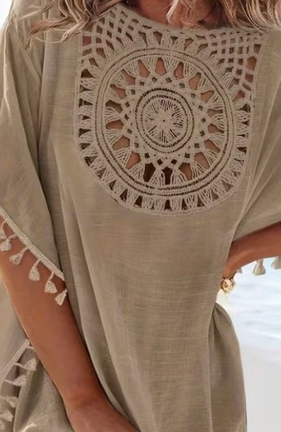 SHEIN Strandjurk Tuniek XL - Gehaakt detail & kwastjes, Ophalen of Verzenden, Nieuw, Beige, Overige typen