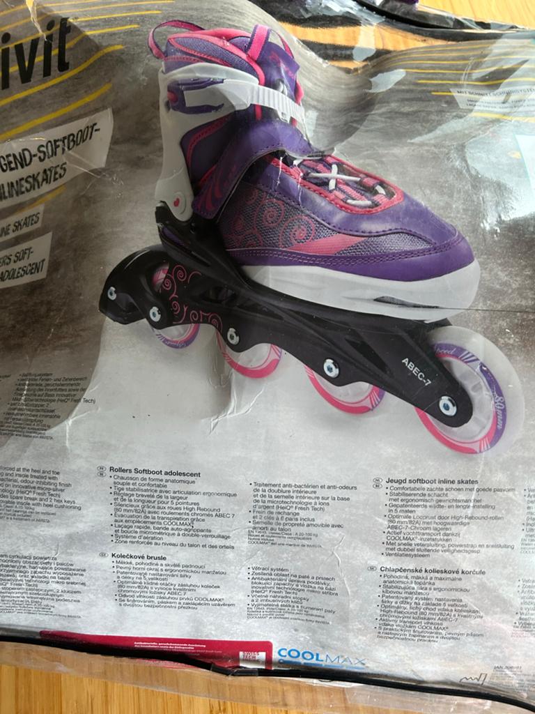 Crivit Jeugd Softboot Inline Skates - Paars/Roze - ABEC-7, Sport en Fitness, Schaatsen, Ophalen of Verzenden, Zo goed als nieuw