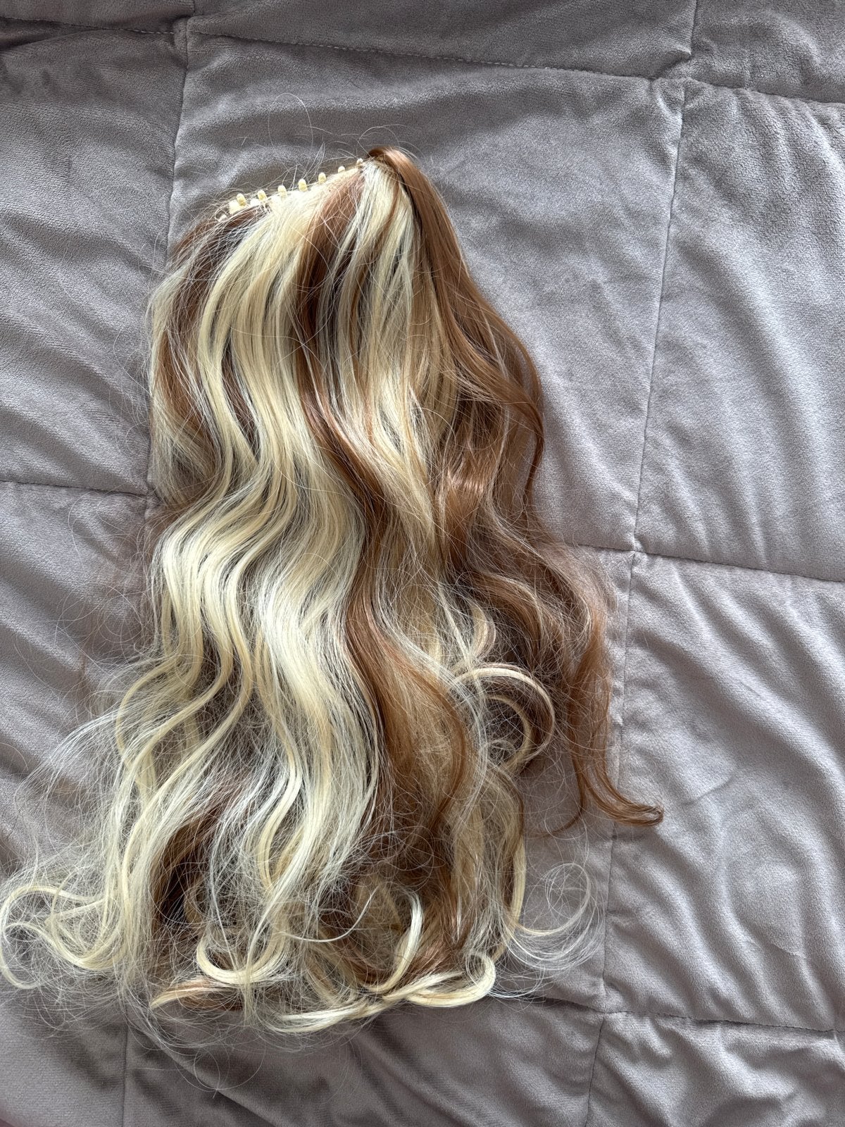 Haarstuk met klem - Blond en bruin gemêleerd, Ophalen of Verzenden, Zo goed als nieuw, Pruik of Haarverlenging