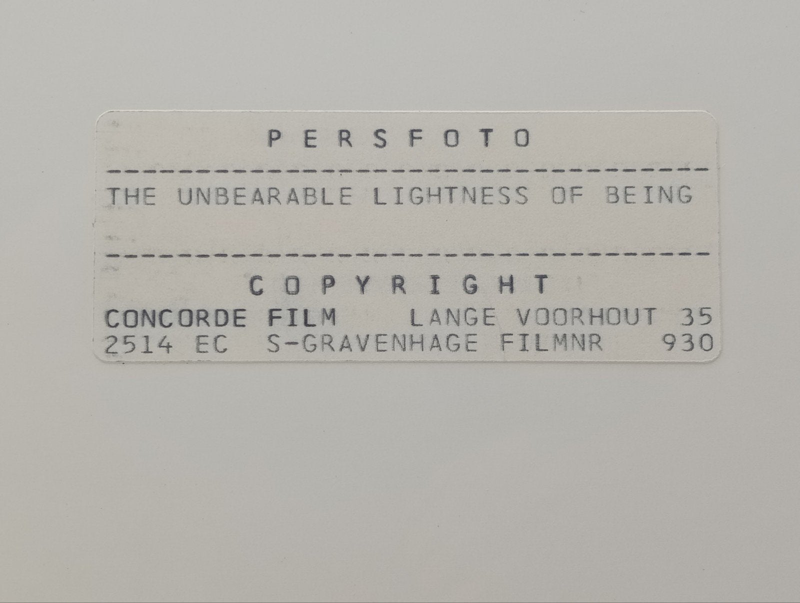 Persfoto "The Unbearable Lightness of Being", ., Ophalen of Verzenden, Zo goed als nieuw, Foto of Kaart