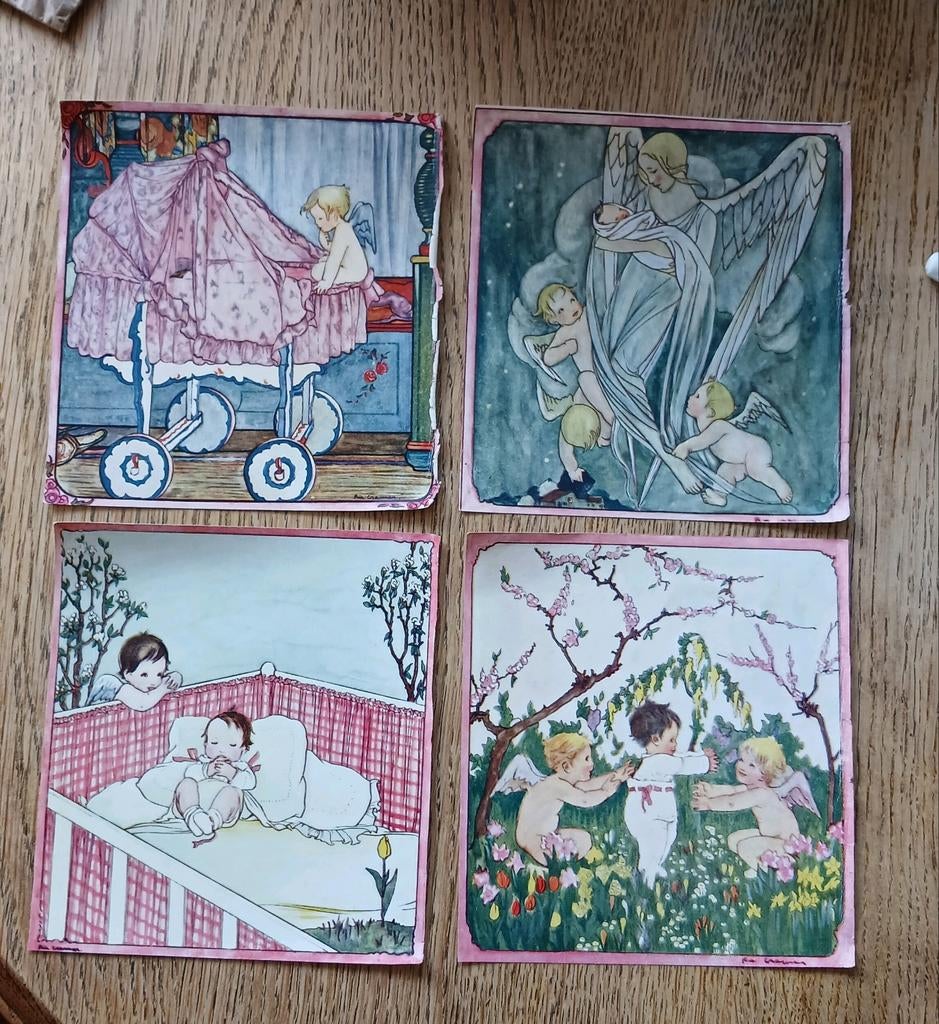 4 plaatjes Rie Cramer, uit geboorte album, baby jaren 30/40?, Ophalen of Verzenden, Gebruikt