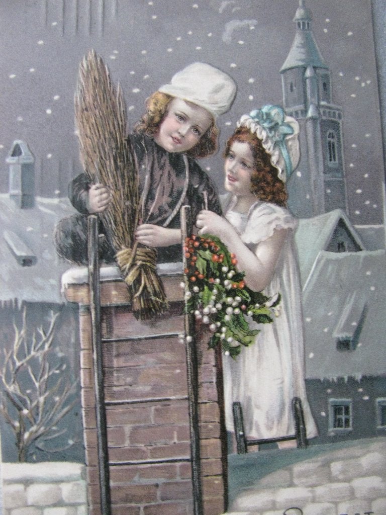 Antieke Kaart met Relief uit 1909 - Schoorsteenveger, Verzamelen, Verzenden