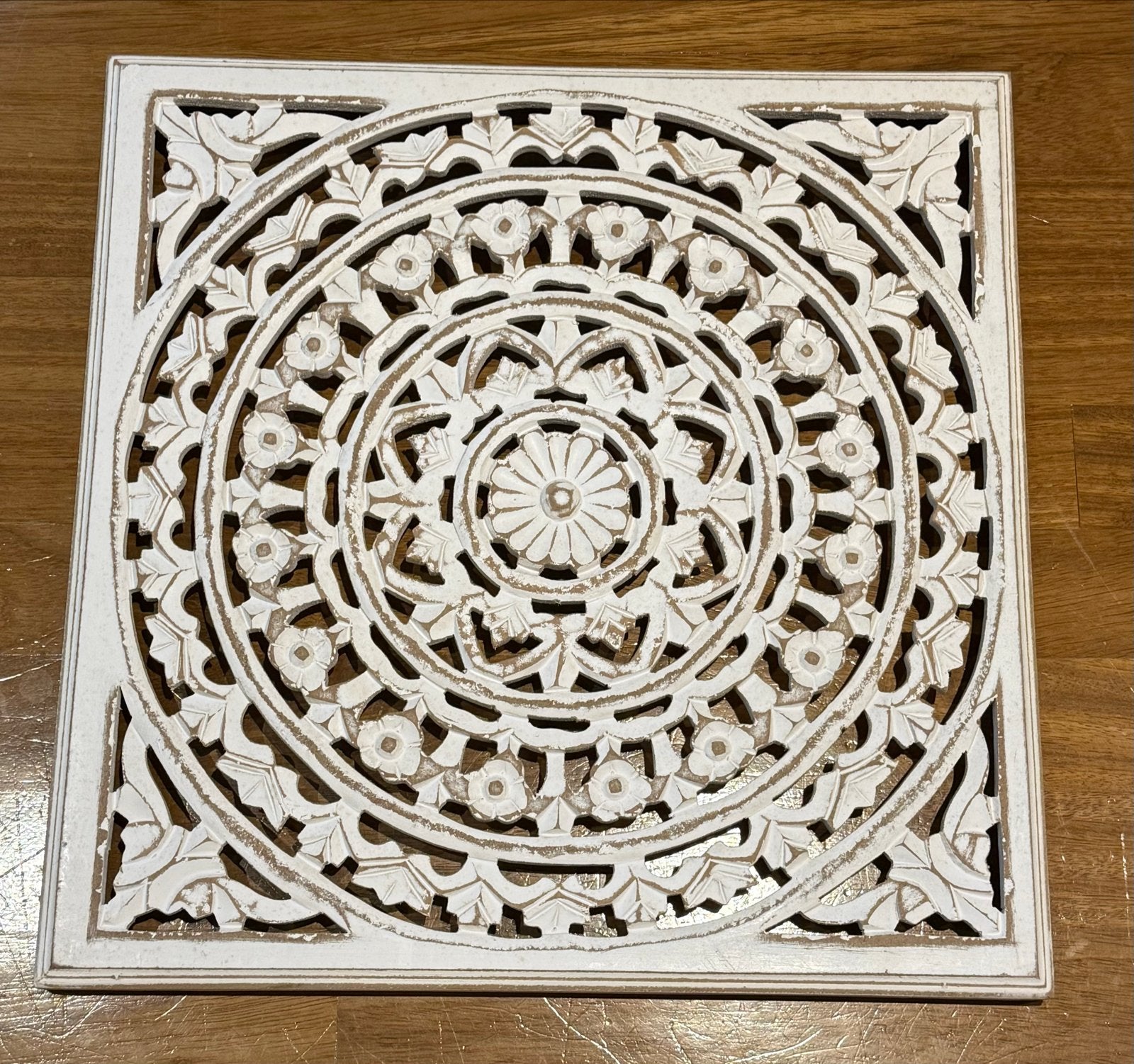 Wit Houten Wandpaneel Mandala - Boho / Oosters (50,5x50,5cm), Ophalen, Boho, Hout, Zo goed als nieuw