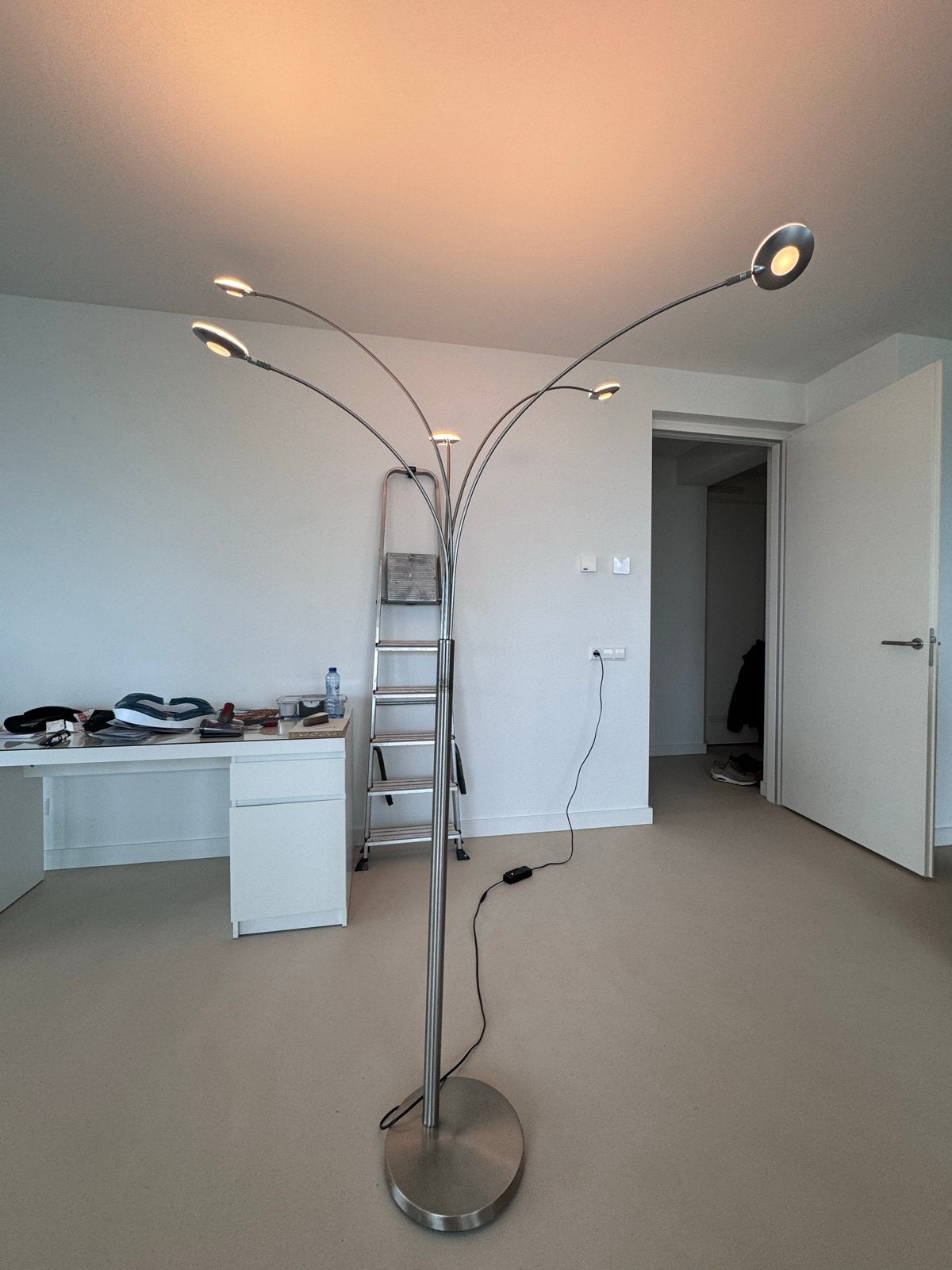 Grote 5-armige boogvloerlamp RVS - sfeervol en ruim licht, Ophalen, Gebruikt, Metaal, 200 cm of meer