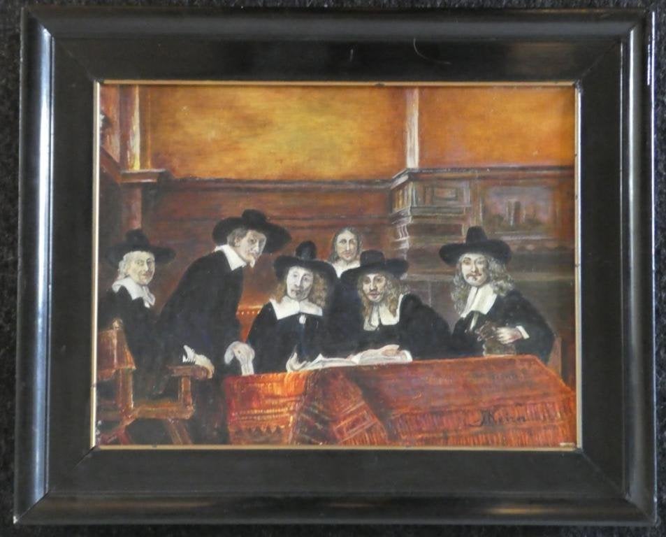 olieverf schilderij Staalmeesters van Rembrandt, Antiek en Kunst, Doek, Portret of Personen, Ophalen of Verzenden, Olieverf