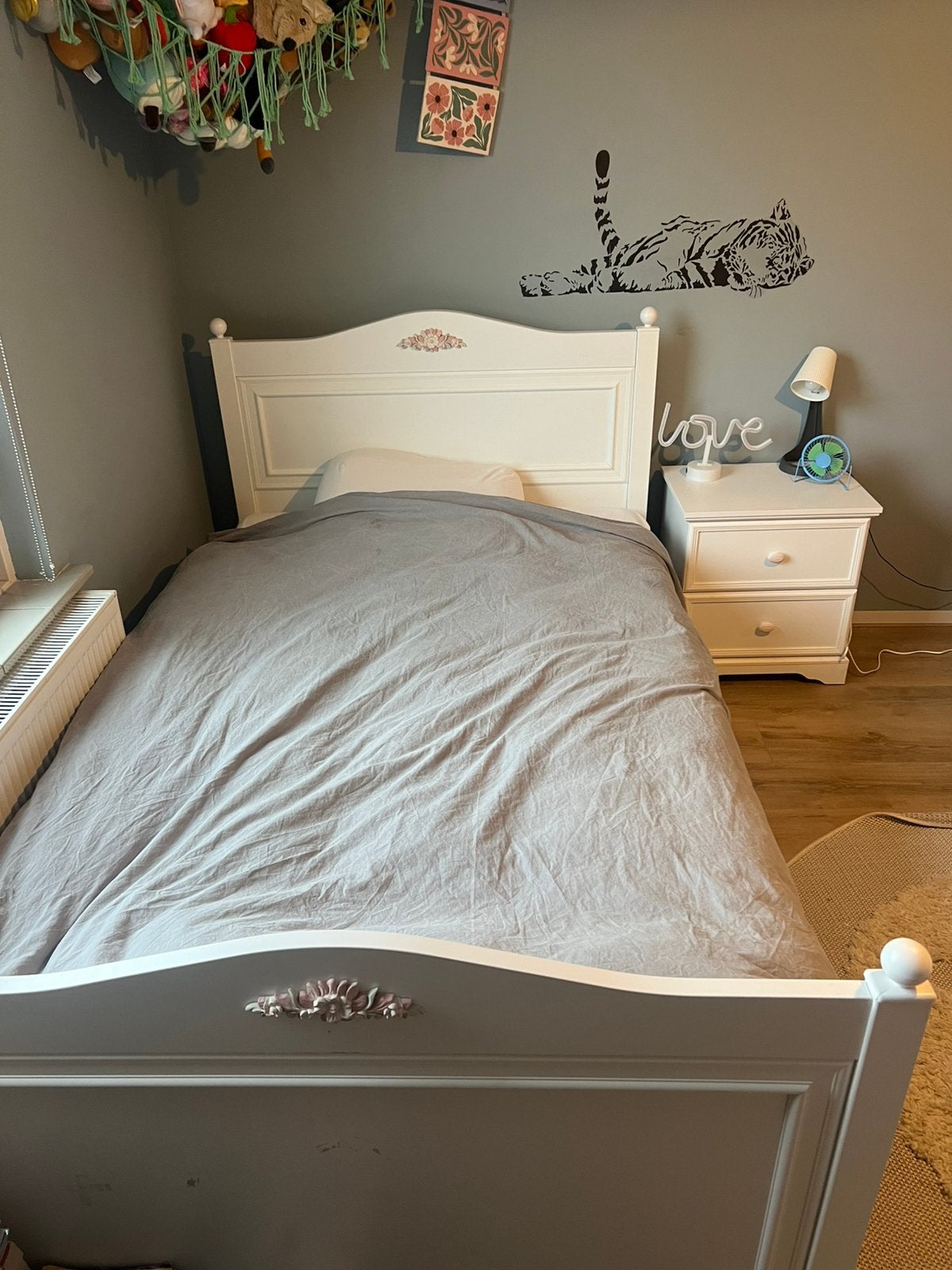 Twijfelaar 120x200 met bijpassend nachtkastje, Huis en Inrichting, Ophalen, Gebruikt, Wit, Twijfelaar