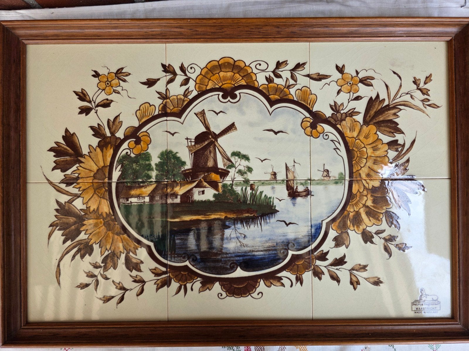 Antiek Petrus Regout & Co Maastricht Tegeltableau Molen, Ophalen of Verzenden