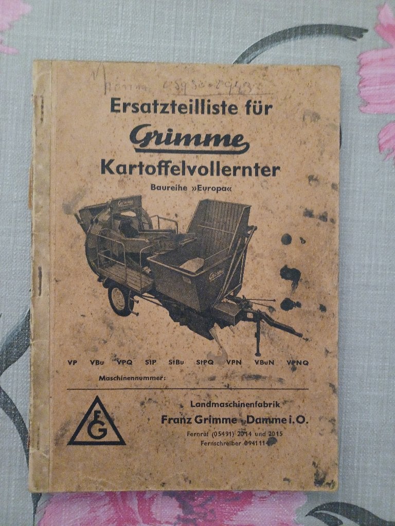 Onderdelenboek voor de Grimme aardappelrooier Europa, Ophalen of Verzenden, Gelezen, Tractor en Landbouw