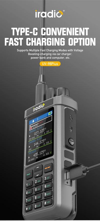 Iradio UV-98 PLUS GPS APRS VHF UHF HF SSB CB AIR 10W, Verzenden, Nieuw, 15 km of meer