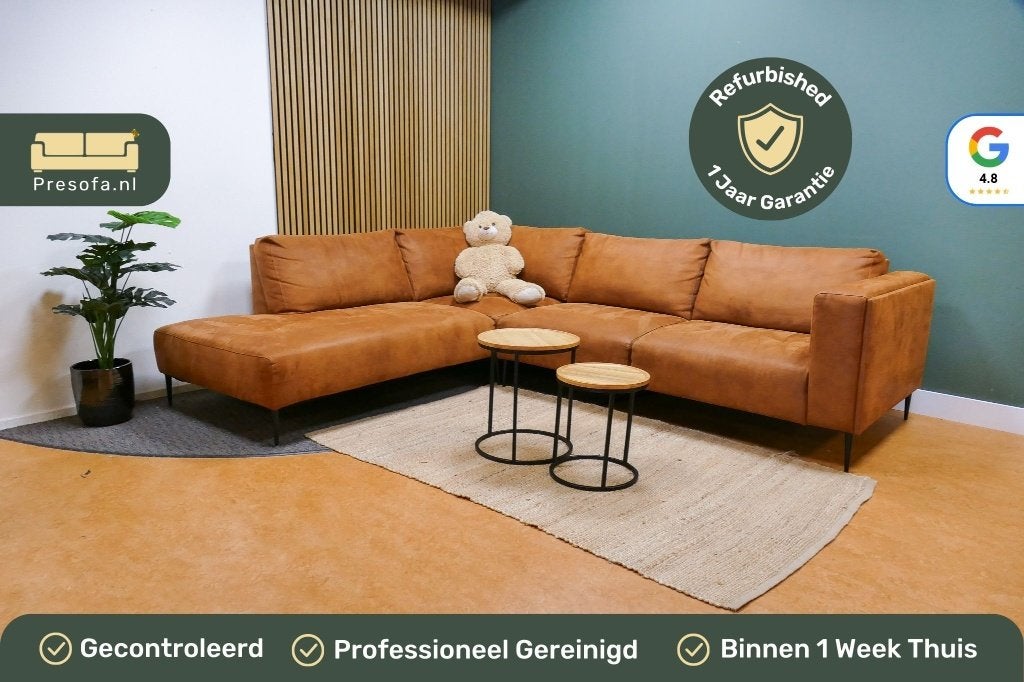 Hoekbank Cognac Bruin Microvezel Trendhopper [Refurbished], 250 tot 300 cm, -, -, Hoekbank