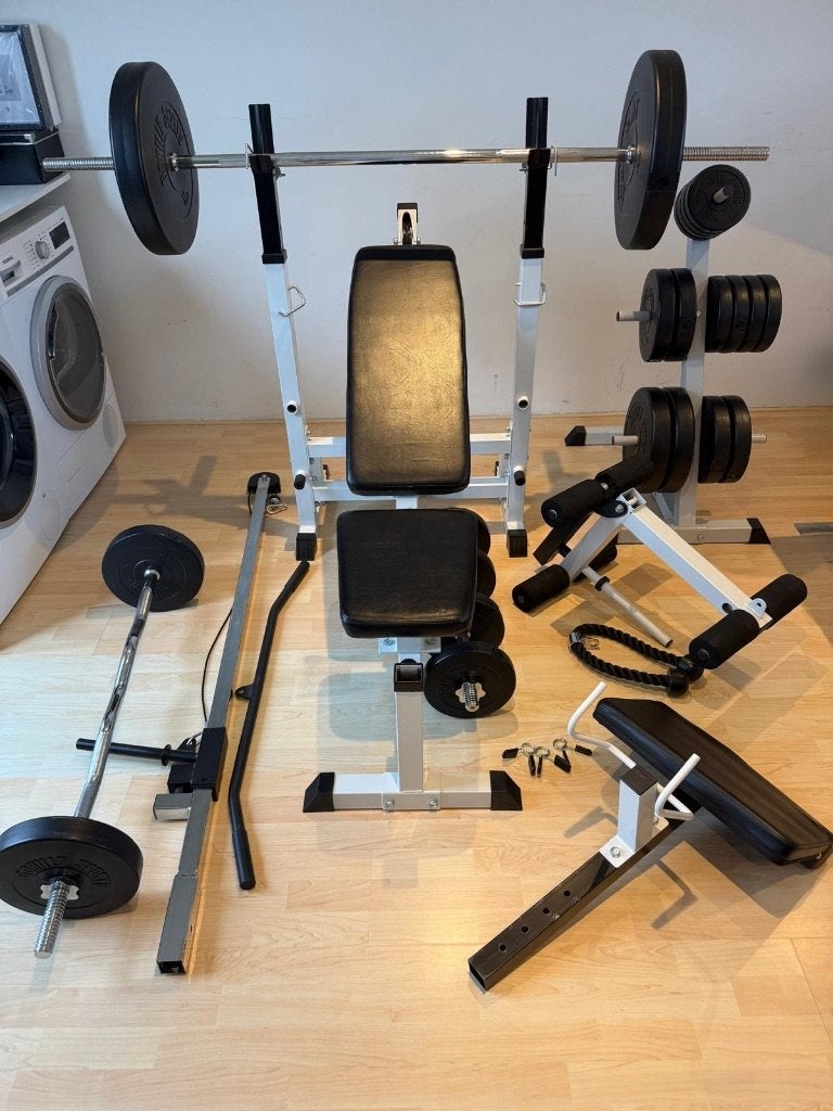 Universele Halterbank Complete Set Gorilla Sports, Ophalen, Benen, Krachtstation, Zo goed als nieuw