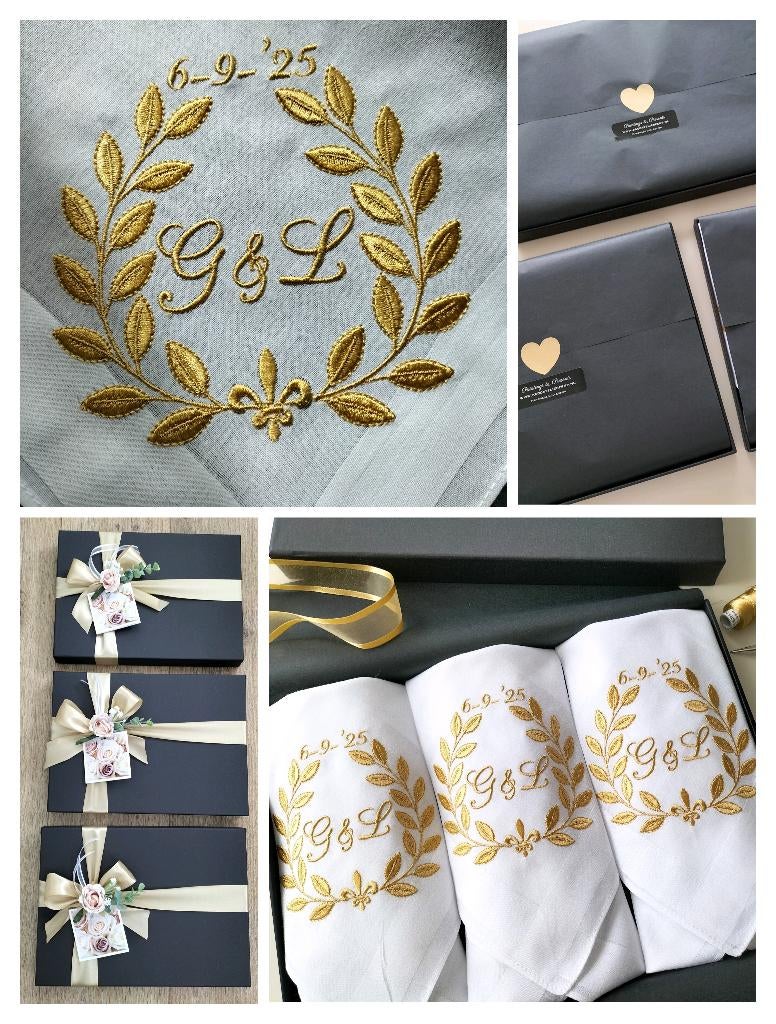 Luxe geborduurde zakdoeken in geschenkdoos gepersonaliseerd, Verzenden, Nieuw
