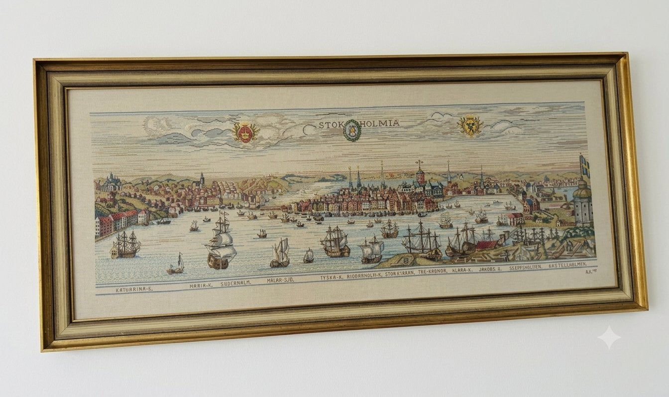 Geborduurd schilderij "Stockholmia" in lijst, Ophalen of Verzenden