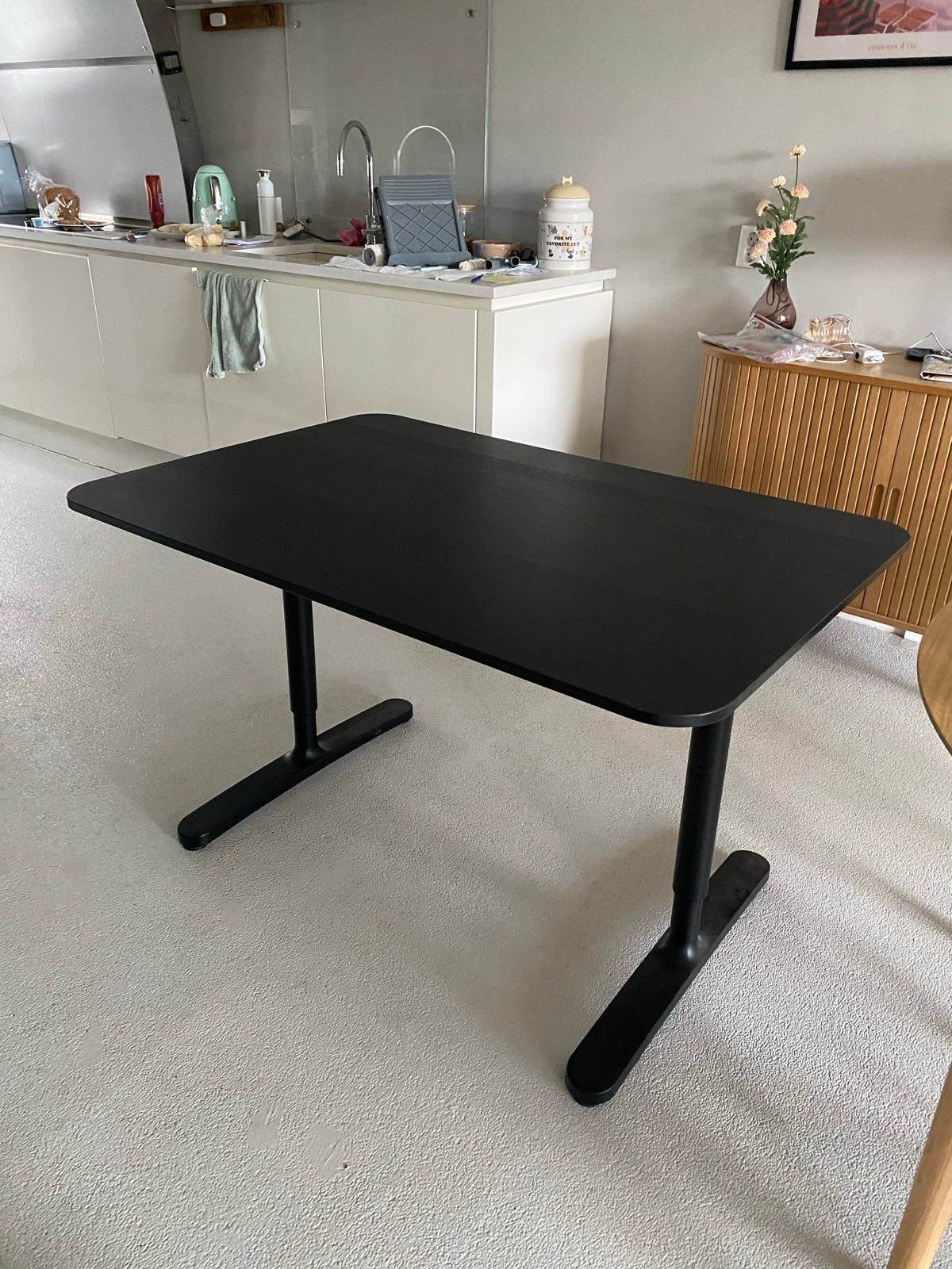 IKEA Bureau Zwart - 120x80cm, in hoogte verstelbaar