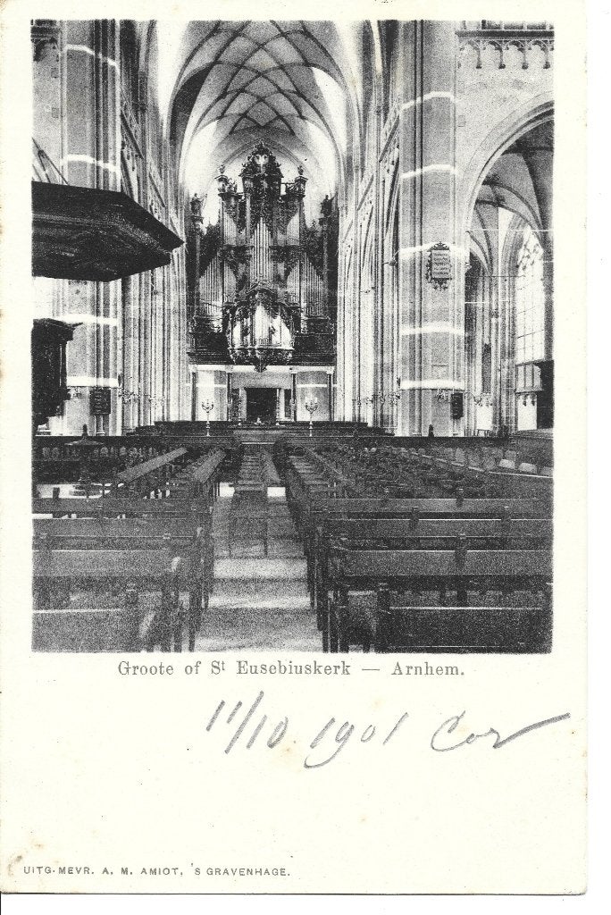 Arnhem Groote of Eusebius kerk interieur orgel, Verzamelen, Ophalen of Verzenden, Voor 1920, Gelopen, Gelderland