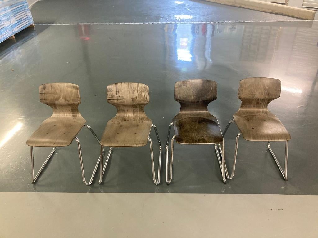 4x Flötotto Pagholz schoolstoelen Bieden vanaf 200 euro, Huis en Inrichting, Stoelen, Ophalen, Bruin, Vintage, Zo goed als nieuw