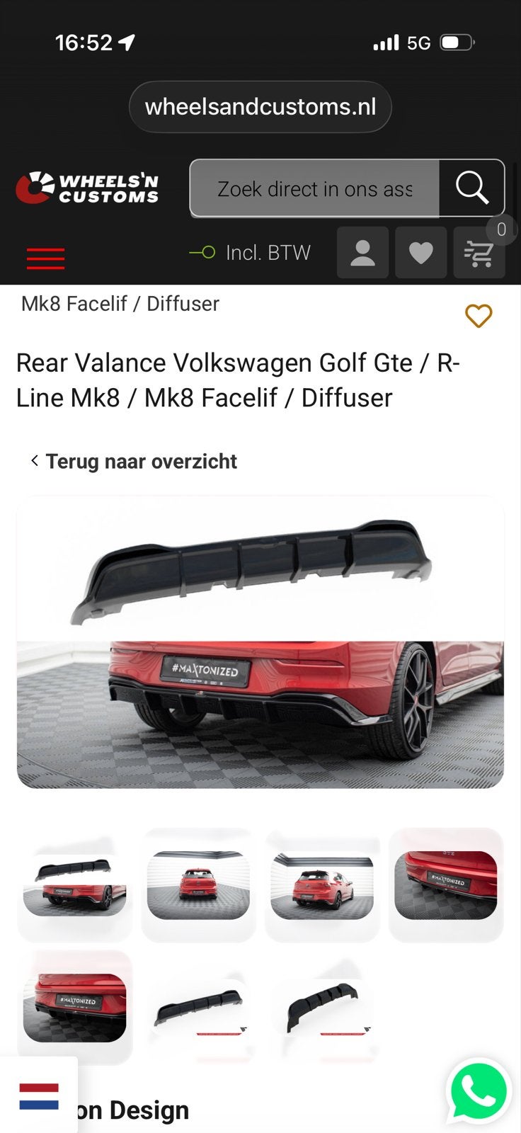 Rear Valance Diffuser VW Golf Mk8 GTE / R-Line Facelift, Auto-onderdelen, Carrosserie en Plaatwerk, Volkswagen, Nieuw, Ophalen of Verzenden