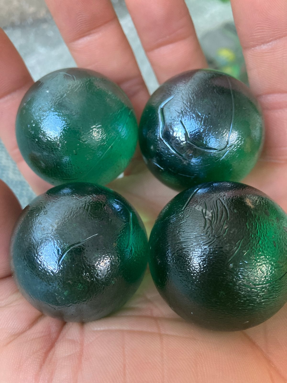 Set van 4 grote Groene Glazen Knikkers, Ophalen, Gebruikt