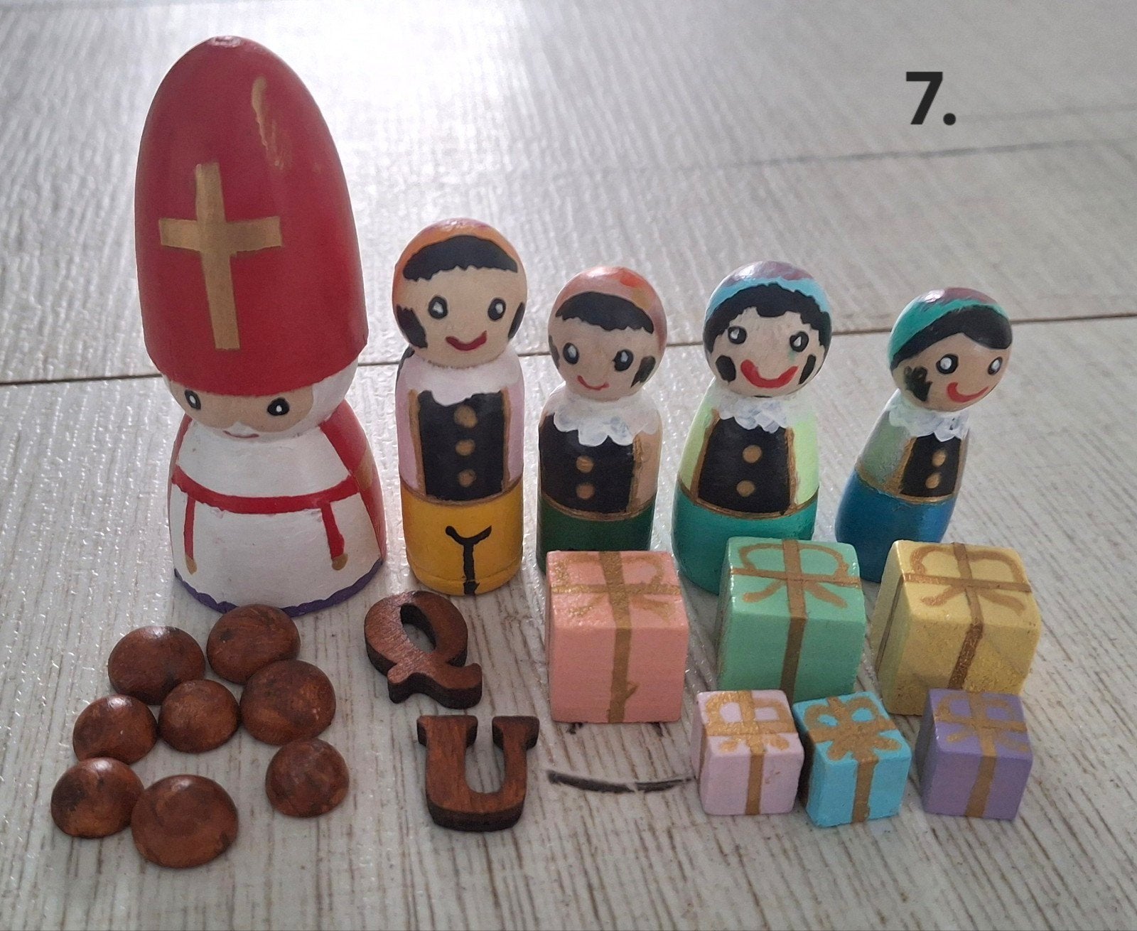 Houten pegdolls Sint met pietjes en accessoires, Ophalen of Verzenden, Nieuw