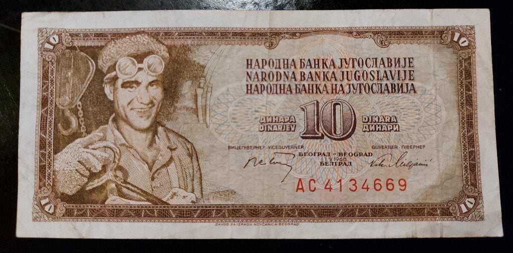 Vintage Joegoslavië 10 Dinara bankbiljet 1968, Postzegels en Munten, Ophalen of Verzenden, Joegoslavië