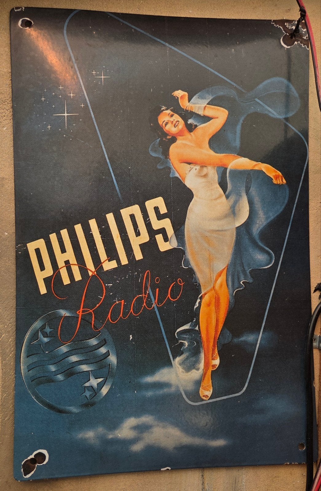 Vintage Philips Radio metalen reclamebord - Bol - 50x33 cm, Antiek en Kunst, Ophalen of Verzenden