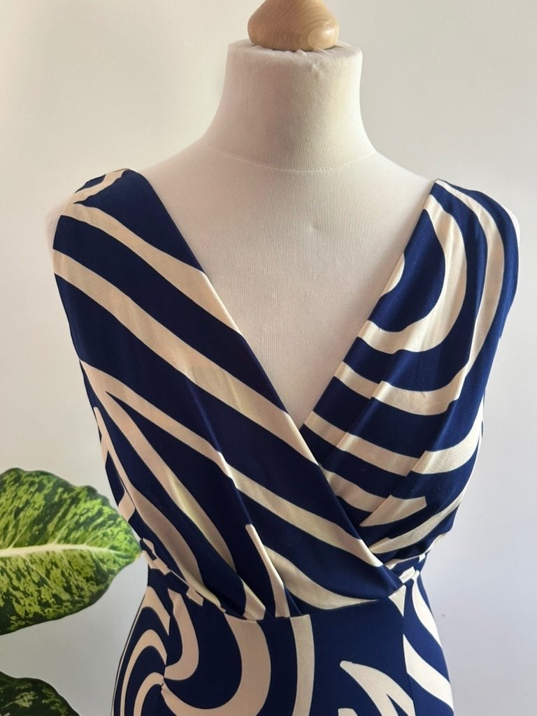 King Louie maat L maxi lange swirl jurk 3352, Blauw, Maat 42/44 (L), Ophalen of Verzenden, Zo goed als nieuw