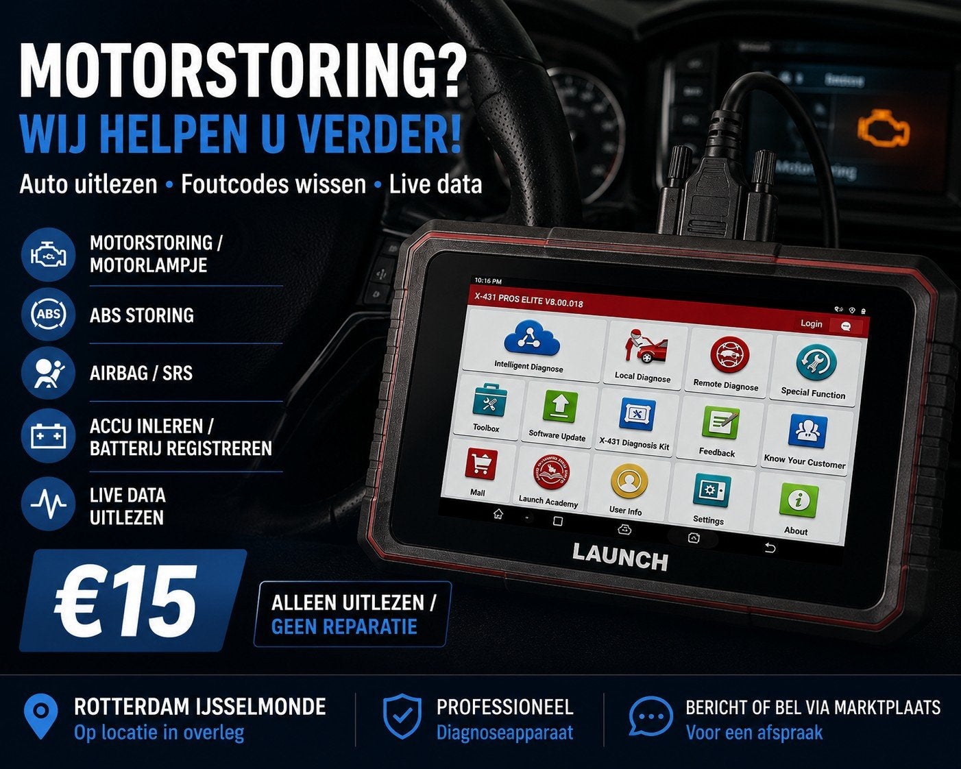 Motorstoring uitlezen foutcodes wissen Rotterdam, Ophalen