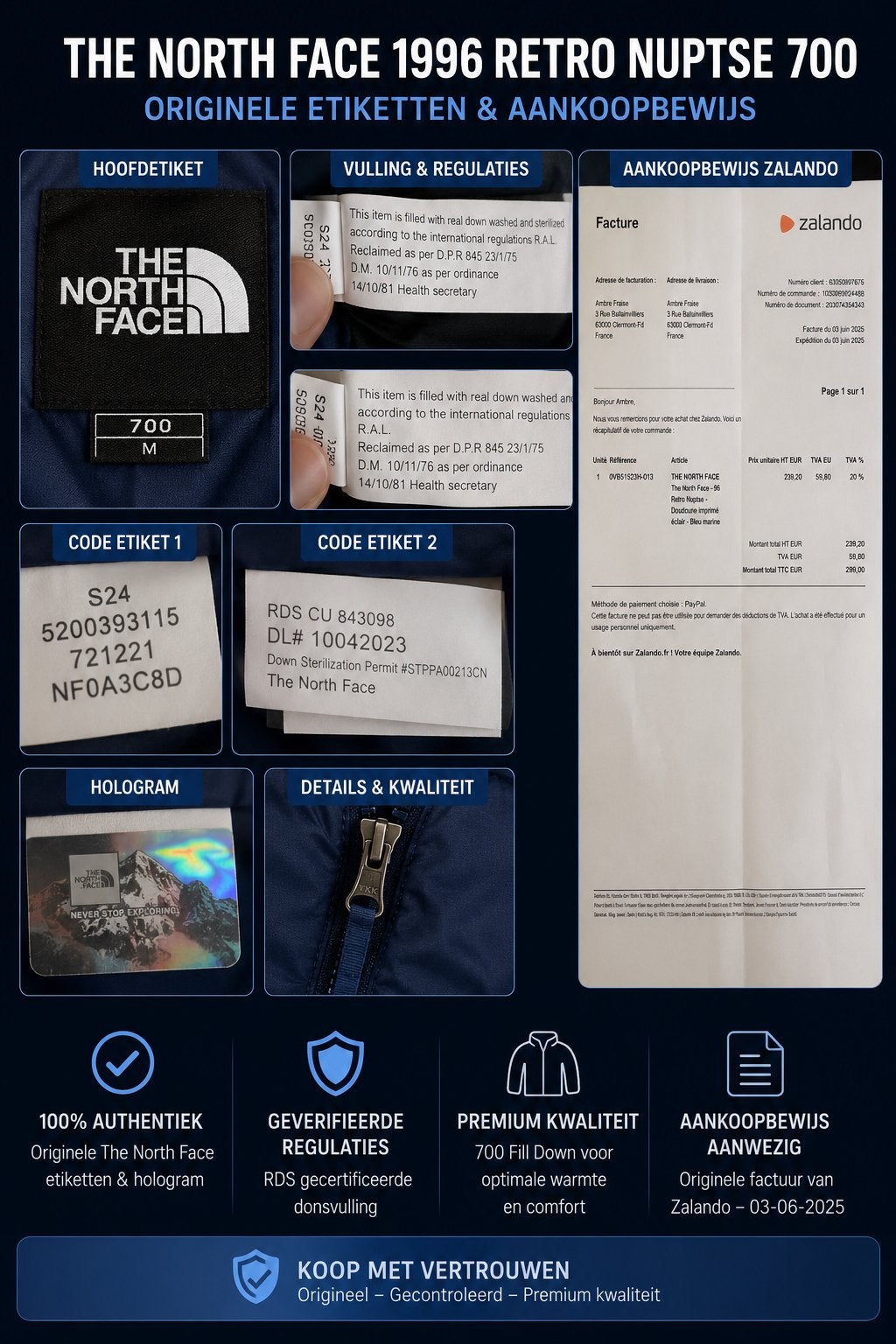 The North Face 1996 Retro Nuptse 700⚡️Bliksemprint twv 300,-, Ophalen of Verzenden, Nieuw, Maat 48/50 (M), Blauw