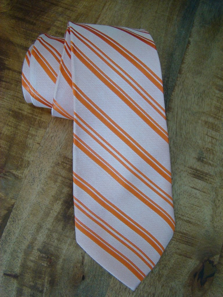 100% zijde Stropdas handgeweven Oranje Wit streep -NIEUW-, Ophalen of Verzenden, Nieuw, Oranje, Met patroon