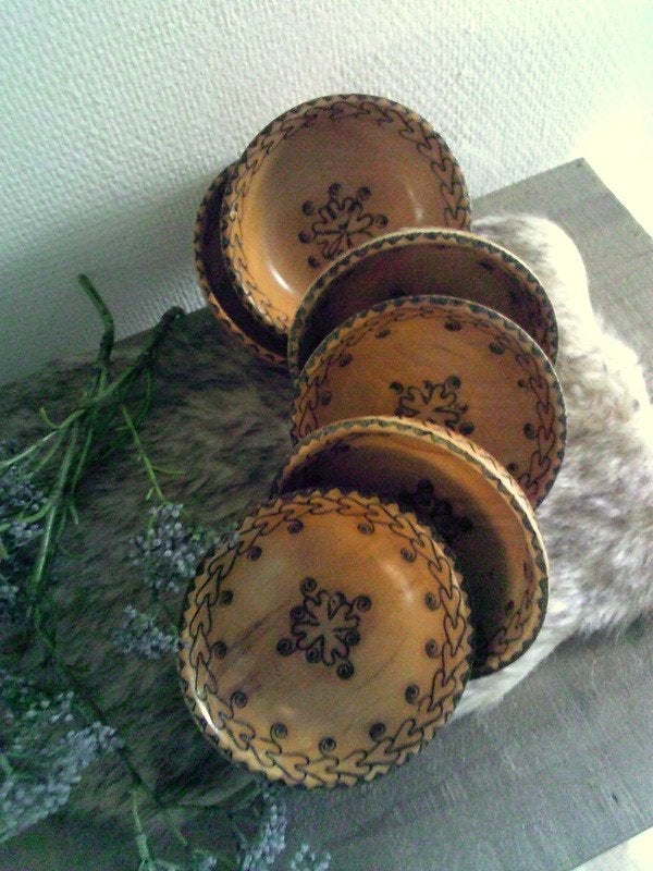 6 vintage houten deco schaaltjes   fantasie tiki style, Ophalen of Verzenden