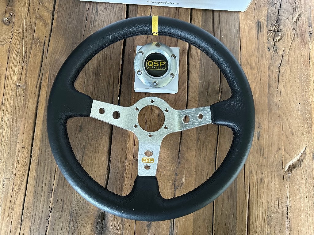 QSP 350mm 90mm leder zilver sportstuur autostuur stuur, Ophalen of Verzenden