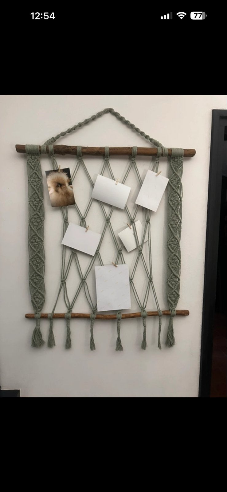 Macramé wandhanger met fotoclips - Boho stijl, Groen, Hout, Nieuw, Ophalen of Verzenden