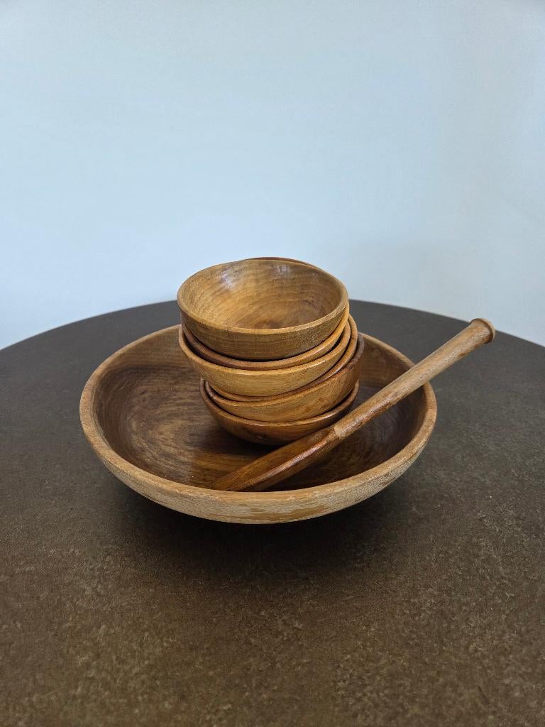Vintage of brocante 8-delige houten pindaset, Ophalen of Verzenden