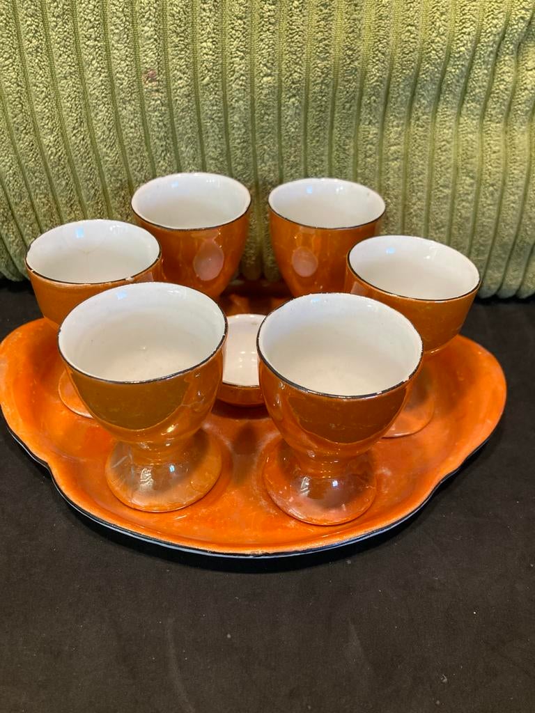 Vintage eierset, Art Deco (010426c), Huis en Inrichting, Keuken | Servies, Gebruikt, Overige stijlen, Porselein, Ophalen of Verzenden