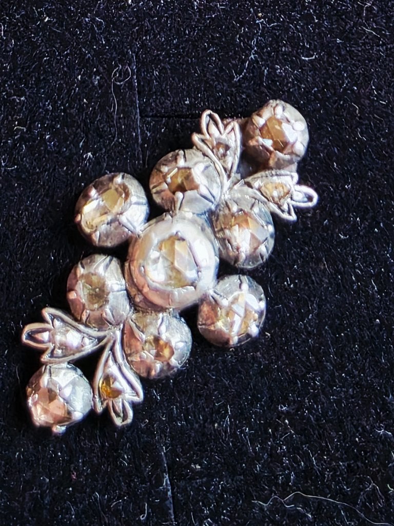 19eeuw zilveren verguld broche met diamanten, Ophalen of Verzenden, Zilver, Broche, Verguld