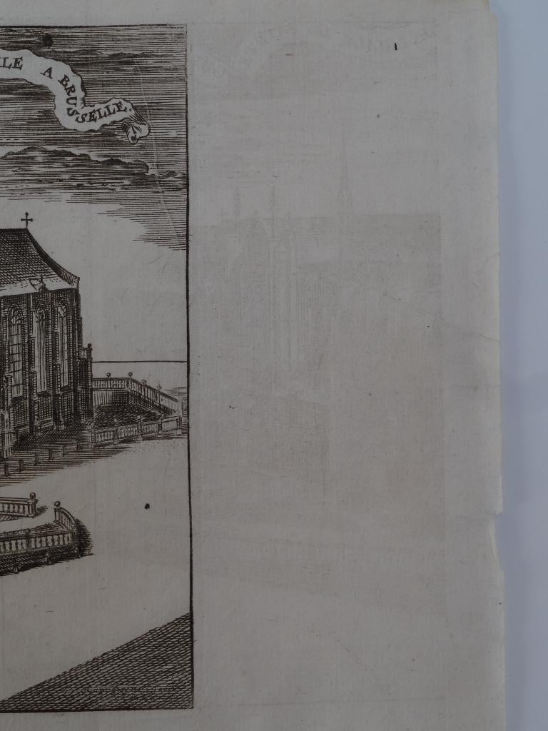 Kathedraal Sint-Michiel Sint-Goedele Brussel Harrewijn 1720, Antiek en Kunst, Verzenden, Architectuur, Gravure, Origineel
