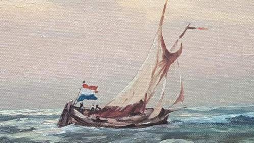 schilderij H.J. Wijngaard zeegezicht Kaagschip Noordzee., Ophalen