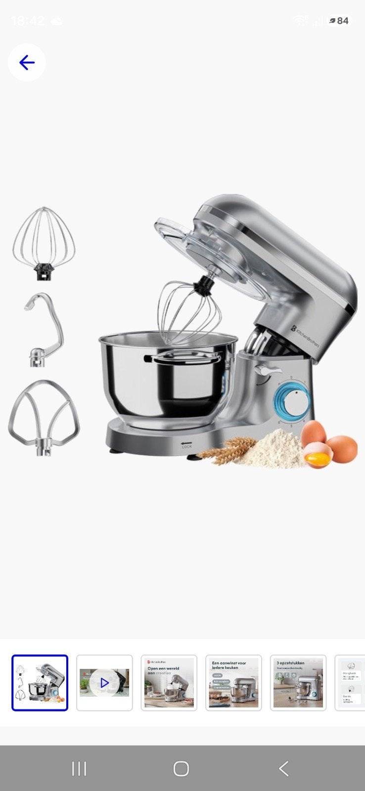 KitchenBrothers Keukenmachine - Krachtige Mixer met Kom, Witgoed en Apparatuur, 4 liter of meer, Ophalen of Verzenden, Gebruikt