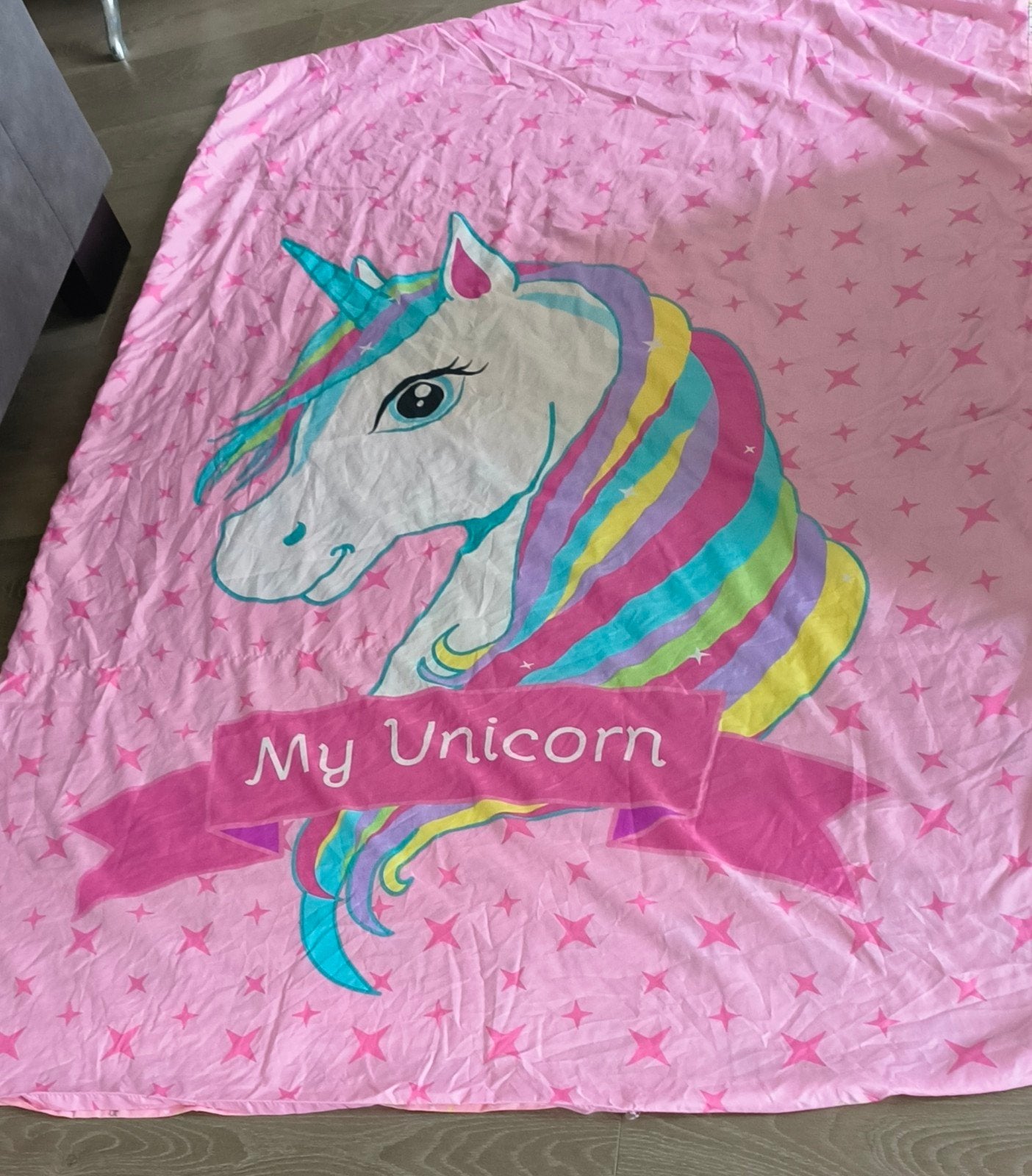 Roze unicorn dekbedovertrek, Gebruikt, Eenpersoons, Dekbedovertrek, Ophalen of Verzenden