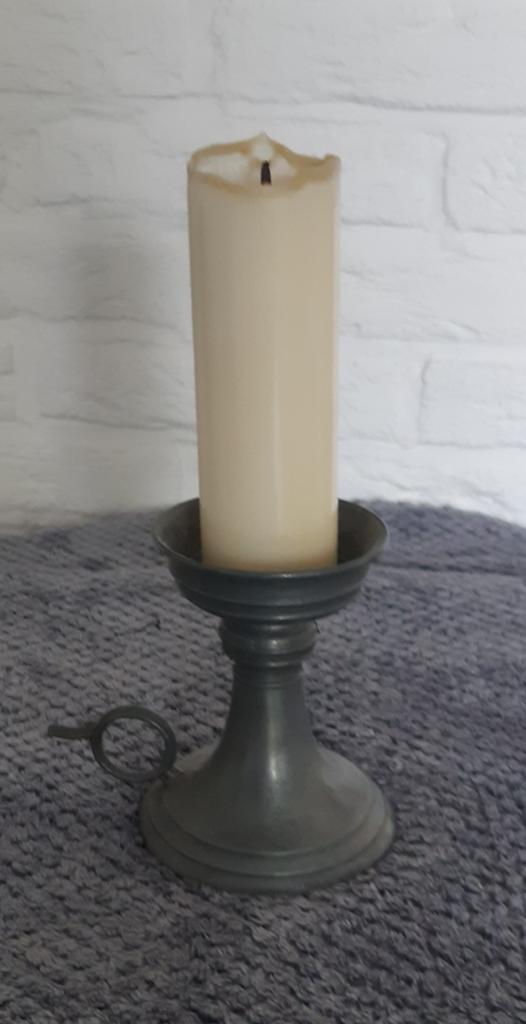 Antieke tinnen kandelaar met handvat, Antiek en Kunst, Ophalen of Verzenden, Overige materialen
