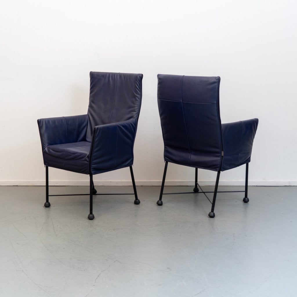 Montis Chaplin stoelen - blauw leder - op doppen, Huis en Inrichting, Stoelen, Niet ingevuld, Zo goed als nieuw, Niet ingevuld