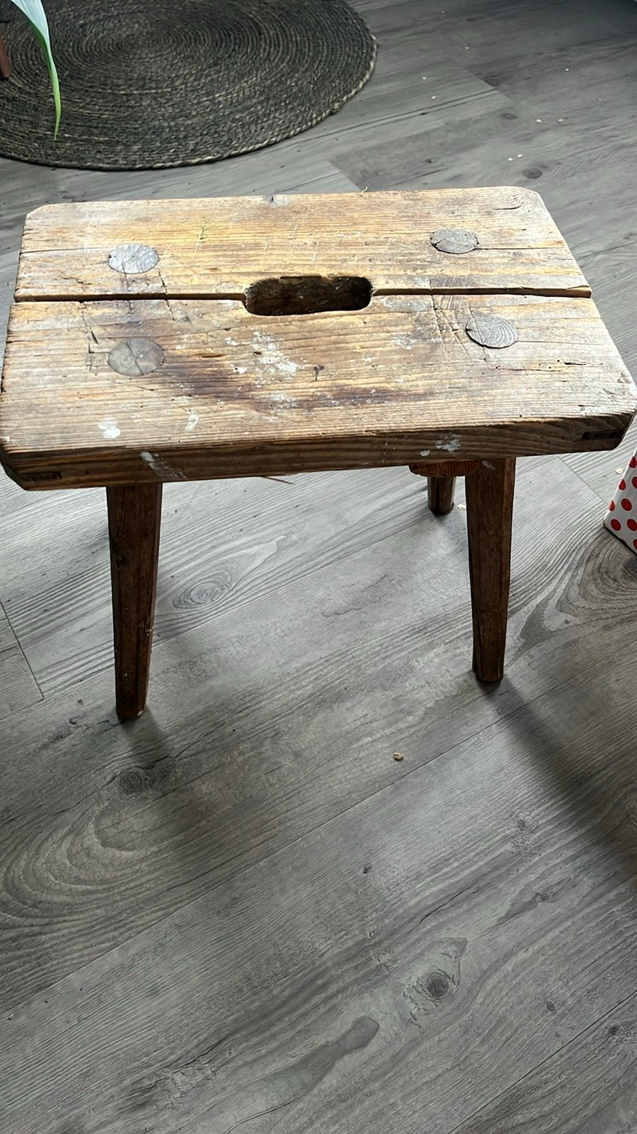 Brocante vintage houten krukje 38x26x35 cm, Ophalen